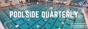 Indoor swimming pool with lap lanes and cropped text overlay